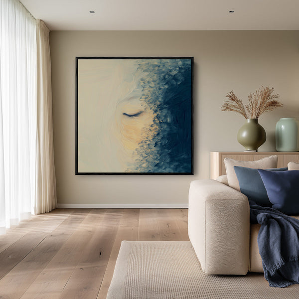 Female Face Closed Eyes Dark Blue Expressionist Painting