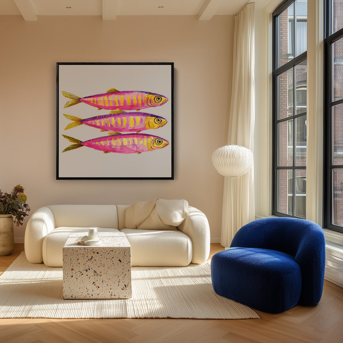 Neon Mackerel Pink Yellow Pop Art Style Painting