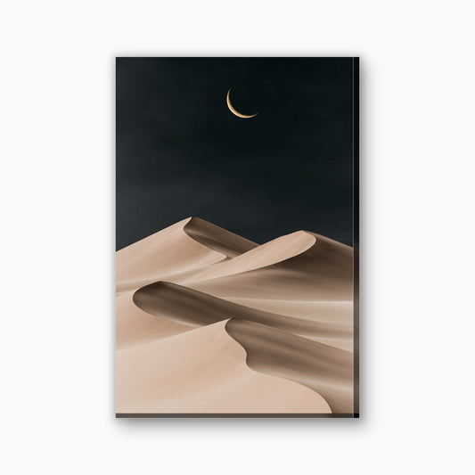 Woestijnduinen met halve maan canvas schilderij in zandbeige en goud