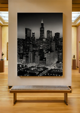 City Skyline at Night Black and White Urban Landscape Canvas Painting