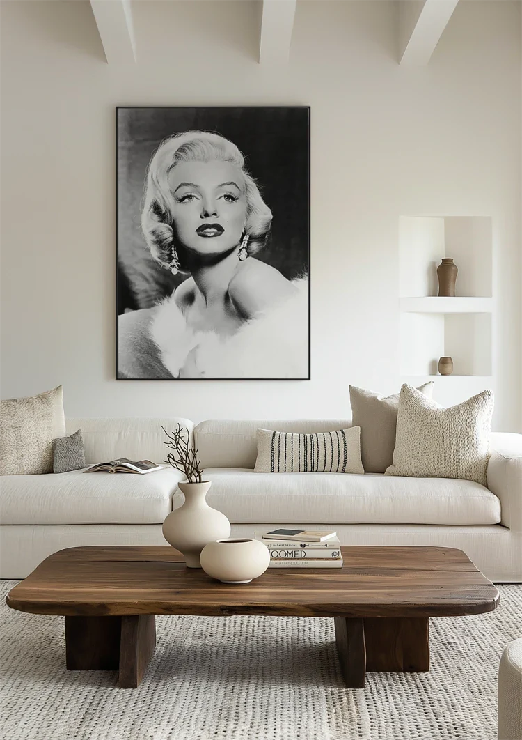 Marilyn Monroe Zwart Wit Klassiek Glamour Portret Schilderij