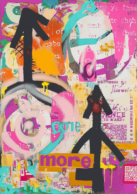 Graffiti in felle kleuren canvas schilderij in rode, gele en paarse tinten.