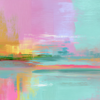 Pastel Sunset Over Water Abstract Colorful Painting