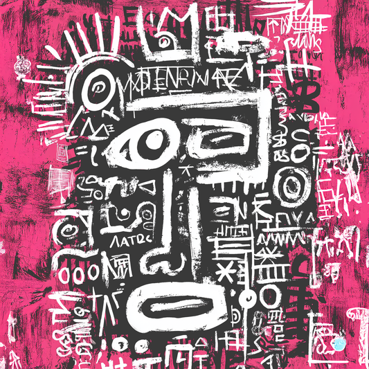 Grafisch gezicht canvas schilderij in roze en zwart, graffiti stijl