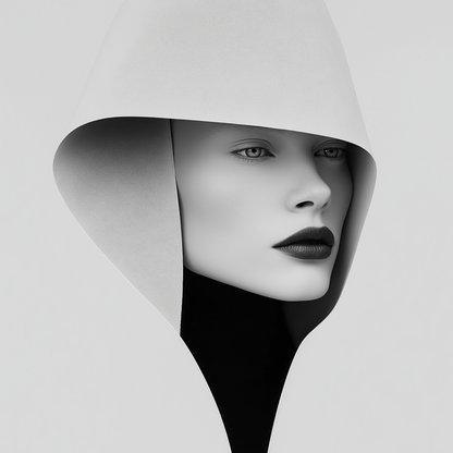 Futuristic Female Portrait White Hood Minimalist Painting