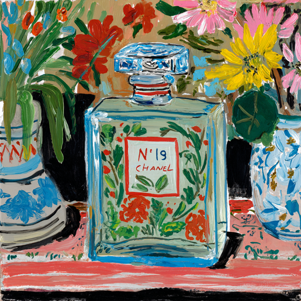 Buntes Parfümflaschen-Blumen-Stillleben-Illustration-Gemälde