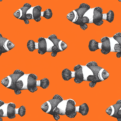 Black White Clownfish Repeat Pattern Orange Background Canvas Painting