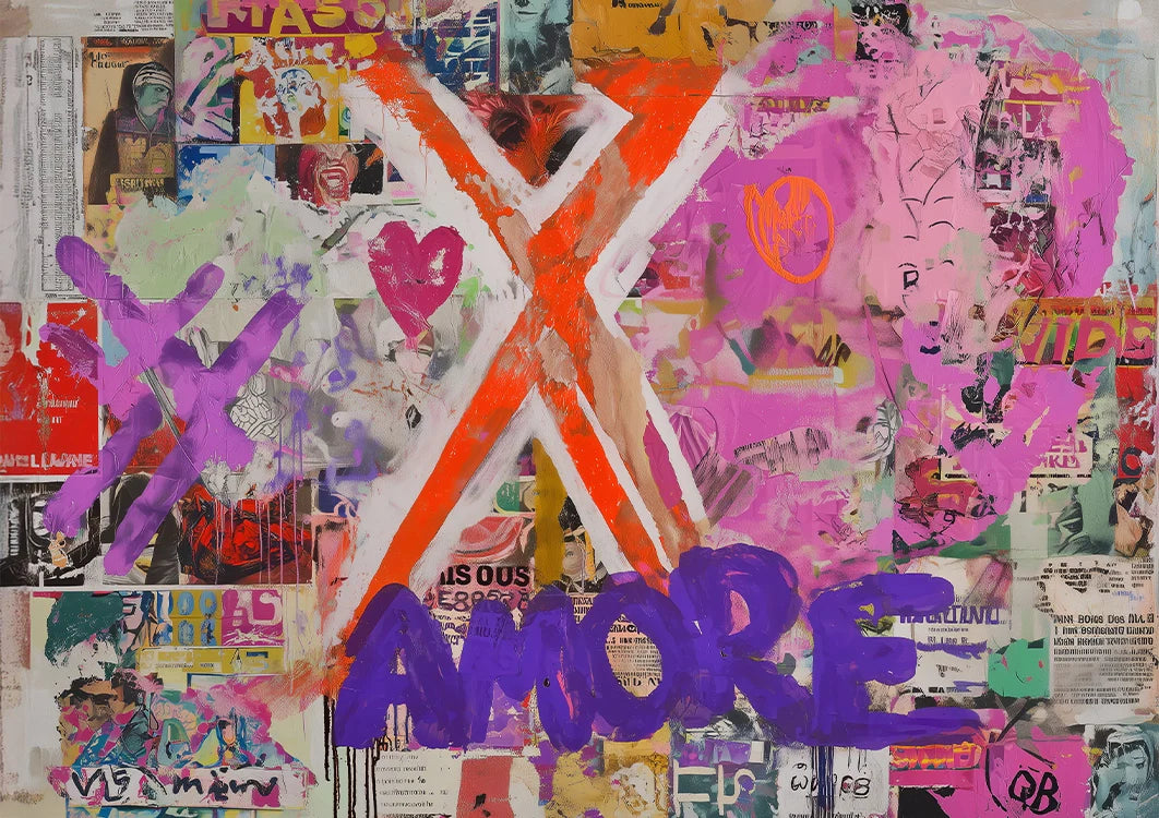 Love Hearts Pop Art Collage Colorful Painting