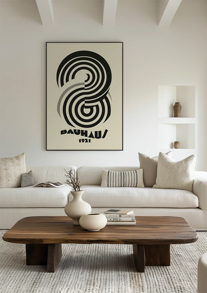 Bauhaus 1921 Concentrische Spiraal Zwart Beige Schilderij