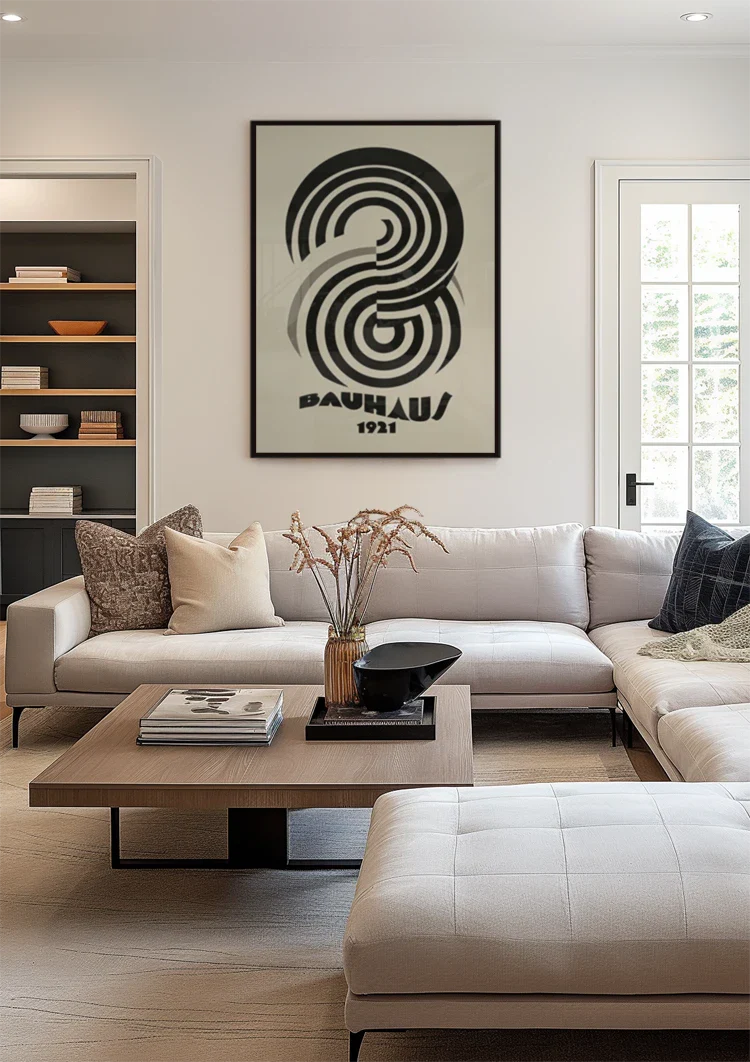 Bauhaus 1921 Concentrische Spiraal Zwart Beige Schilderij
