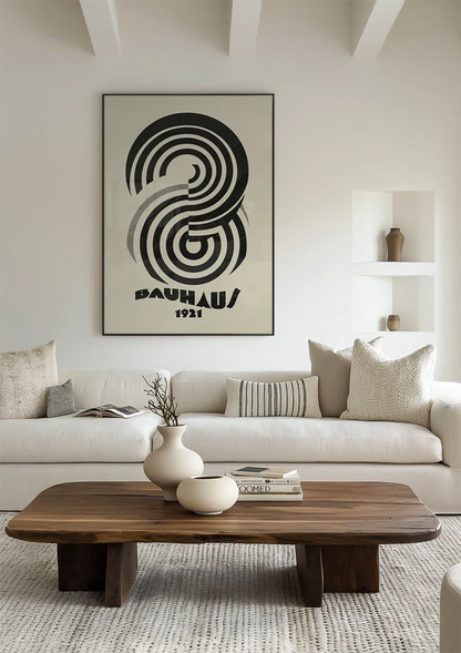 Bauhaus 1921 Concentrische Spiraal Zwart Beige Schilderij