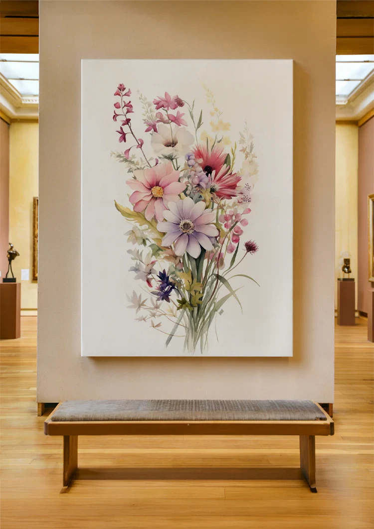 Aquarell Blumenstrauß Rosa Lila Kosmos Zarte Wildblumen Pastell Gemälde