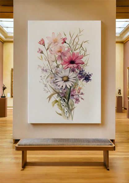 Aquarell Blumenstrauß Gänseblümchen Mohn Lila Rosa Wildblumenpracht Gemälde