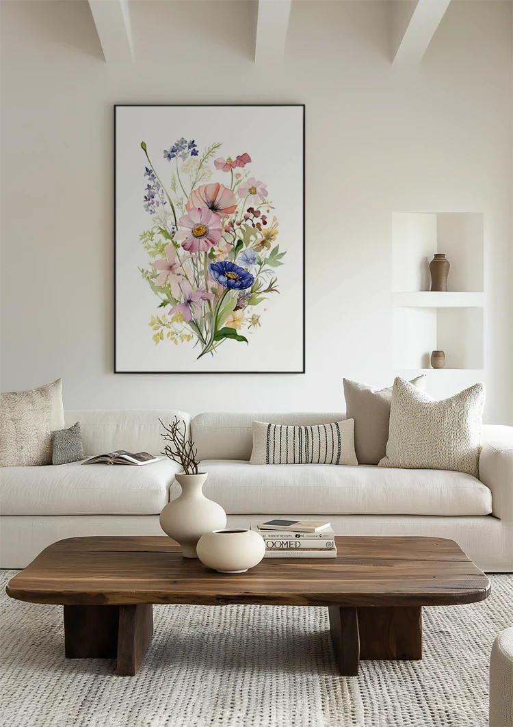 Aquarell Wildblumenstrauß Pastellfarben Rosa Blau Zart Botanisches Gemälde