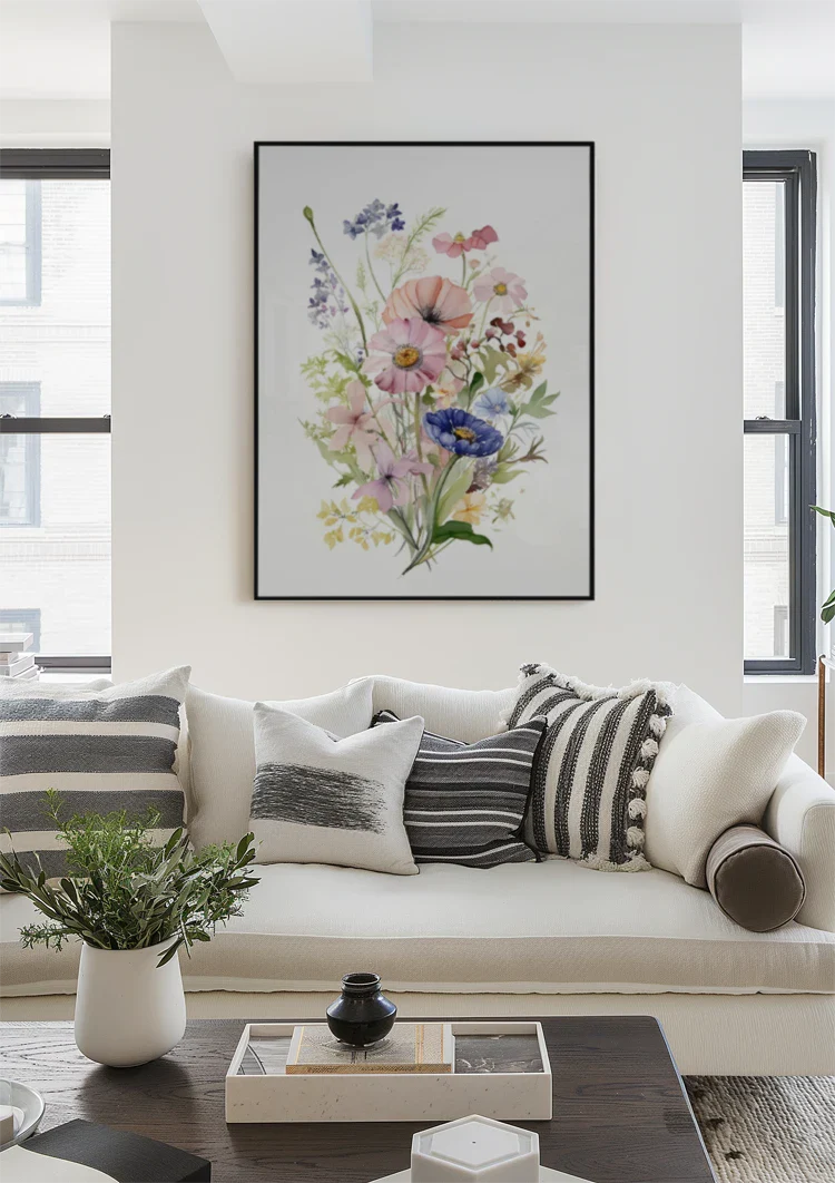 Aquarell Wildblumenstrauß Pastellfarben Rosa Blau Zart Botanisches Gemälde