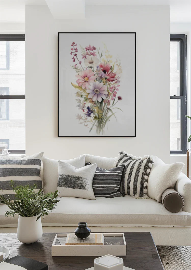 Aquarell Blumenstrauß Rosa Lila Kosmos Zarte Wildblumen Pastell Gemälde