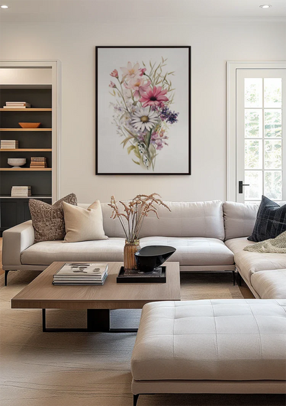 Aquarell Blumenstrauß Gänseblümchen Mohn Lila Rosa Wildblumenpracht Gemälde