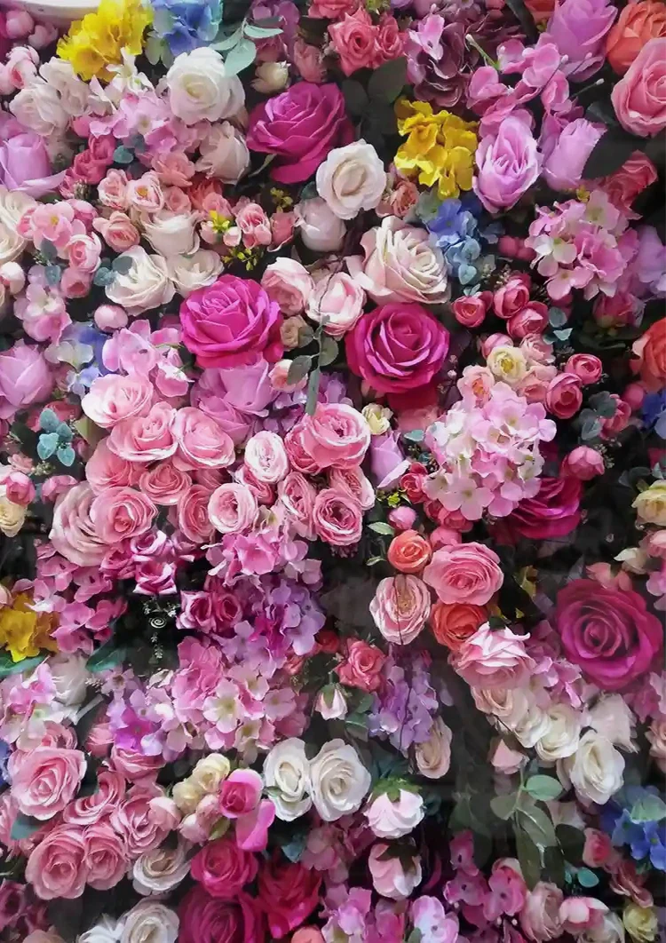 Farbenfrohe Rosa Rosen Blumenwand Magenta Weiß Lila Üppiges Gemälde