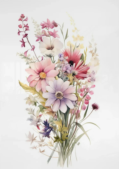 Aquarell Blumenstrauß Rosa Lila Kosmos Zarte Wildblumen Pastell Gemälde
