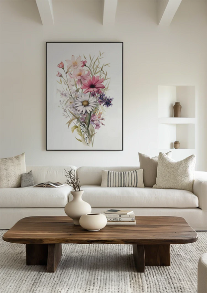 Aquarell Blumenstrauß Gänseblümchen Mohn Lila Rosa Wildblumenpracht Gemälde