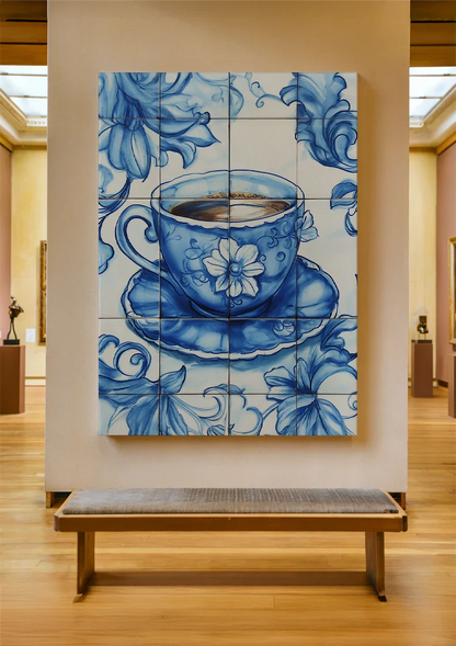 Delft-Blauwe-Kacheln Teetasse Blumenmuster Klassisches Niederländisches Gemälde