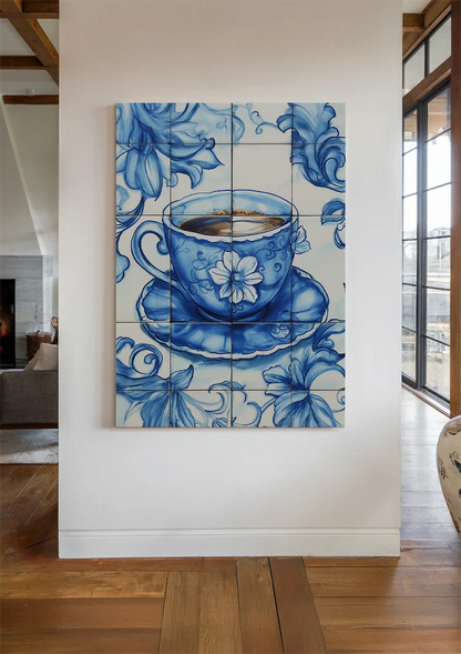 Delft-Blauwe-Kacheln Teetasse Blumenmuster Klassisches Niederländisches Gemälde