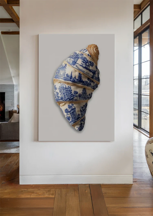 Croissant met windmolens canvas schilderij aan de muur in de hal