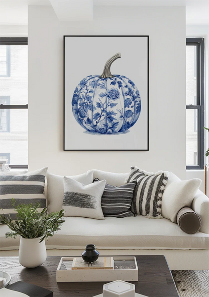 Delfter Blaue Kürbis Porzellan Blumenmuster Weißer Hintergrund Malerei