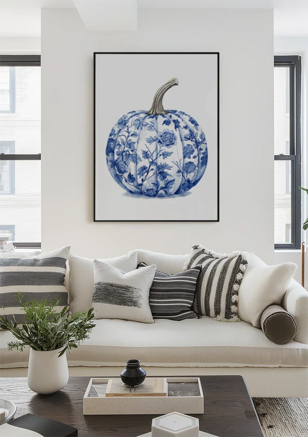 Delfter Blaue Kürbis Porzellan Blumenmuster Weißer Hintergrund Malerei
