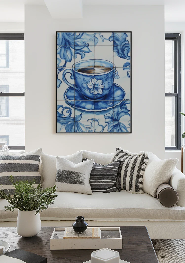 Delft-Blauwe-Kacheln Teetasse Blumenmuster Klassisches Niederländisches Gemälde