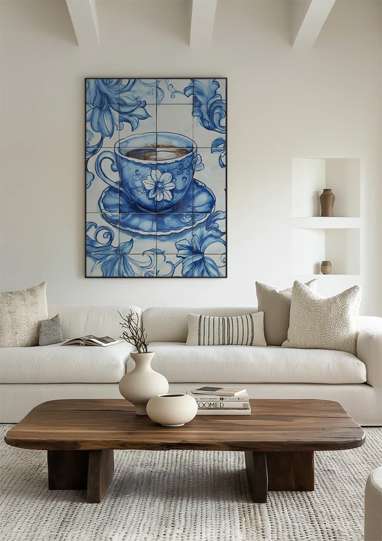 Delft-Blauwe-Kacheln Teetasse Blumenmuster Klassisches Niederländisches Gemälde