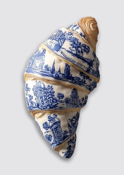 Delft Blue Croissant Wiatraki Holenderska scena Surrealizm Obraz na płótnie