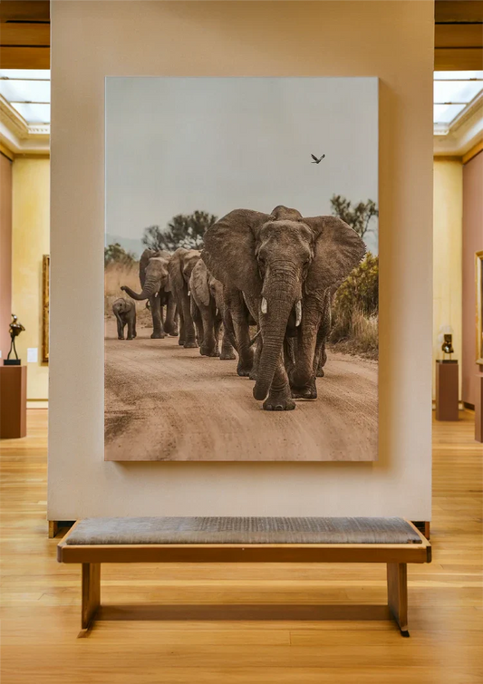 Olifanten canvas schilderij hangt aan de muur in de hal