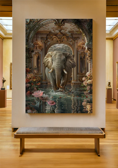 Majestueuze Olifant Fantasie Paleis Lotusbloemen Barok Ornament Schilderij