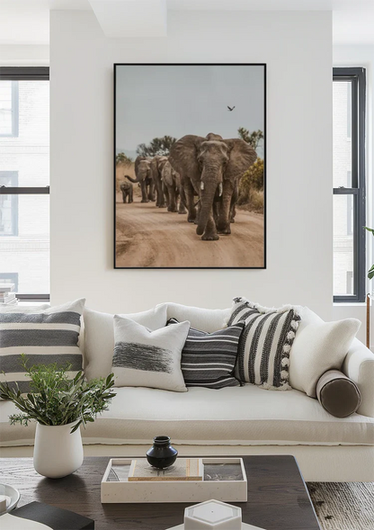 Kudde Olifanten Kalveren Zandpad Afrikaanse Natuur Schilderij