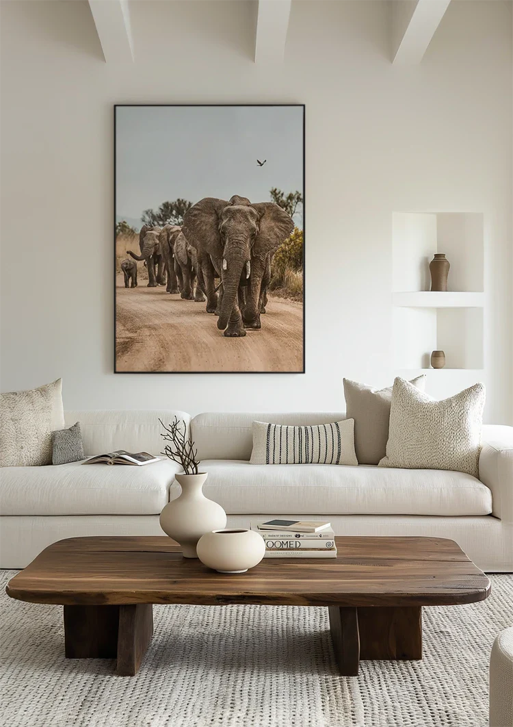 Kudde Olifanten Kalveren Zandpad Afrikaanse Natuur Schilderij