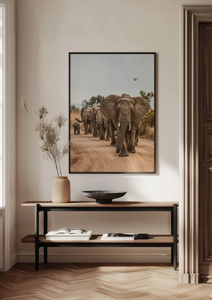 Kudde Olifanten Kalveren Zandpad Afrikaanse Natuur Schilderij