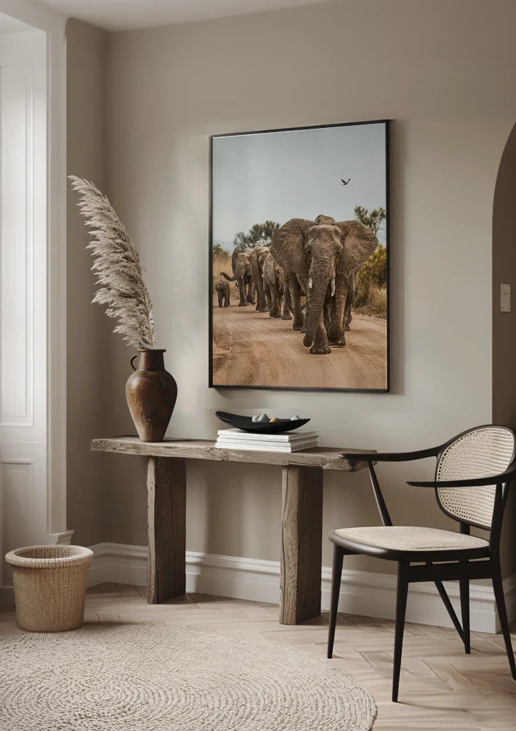 Kudde Olifanten Kalveren Zandpad Afrikaanse Natuur Schilderij