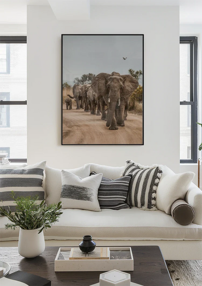 Kudde Olifanten Kalveren Zandpad Afrikaanse Natuur Schilderij