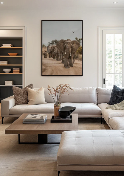 Kudde Olifanten Kalveren Zandpad Afrikaanse Natuur Schilderij