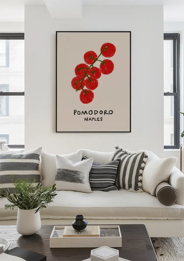 Rote Tomaten Pomodoro Neapel Vintage Italienischer Stil Beige Küchen Poster Gemälde