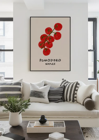 Rote Tomaten Pomodoro Neapel Vintage Italienischer Stil Beige Küchen Poster Gemälde