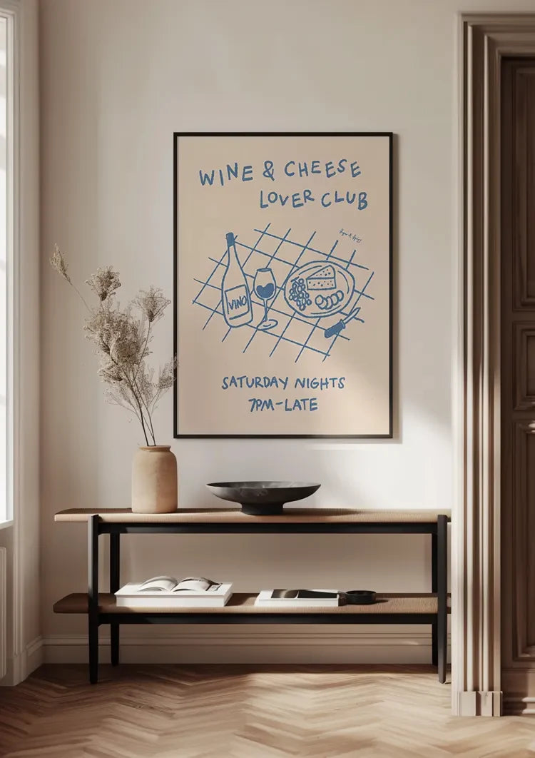 Wein- und Käseclub Retro-Illustrationsposter Gemälde