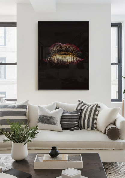 Gouden Lippen Metallic Zwarte Achtergrond Glamour Schilderij