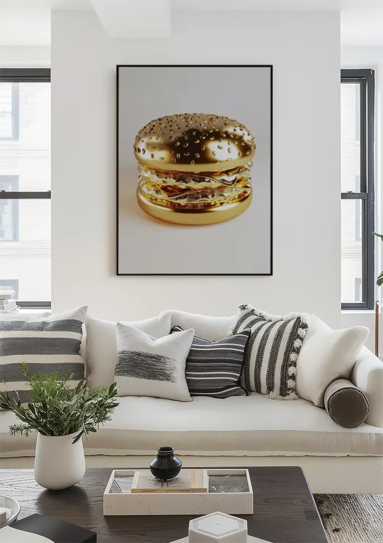 Golden Hamburger Luxury Shiny Gold Digital Art Pop Art Painting