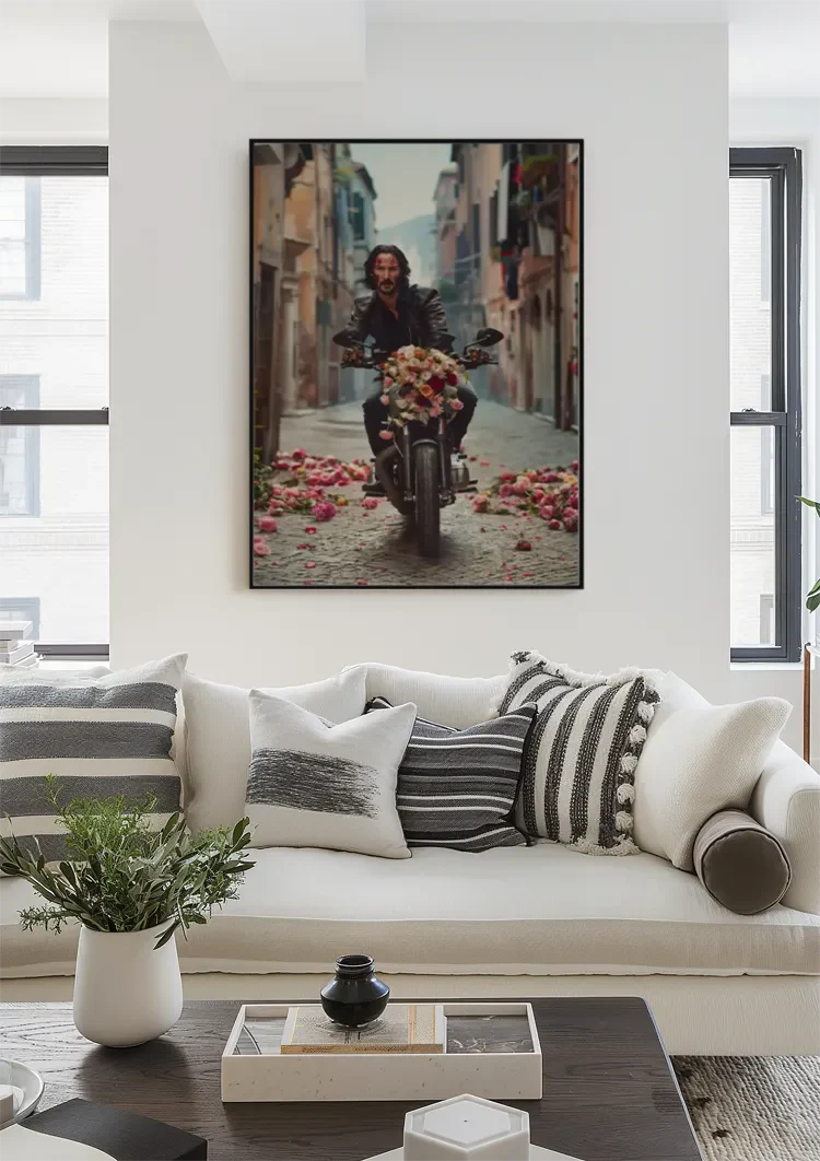 John Wick Motor Colorful Flowers Street Cinematic Portrait Painting