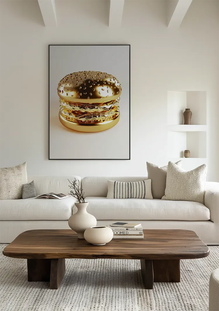 Golden Hamburger Luxury Shiny Gold Digital Art Pop Art Painting