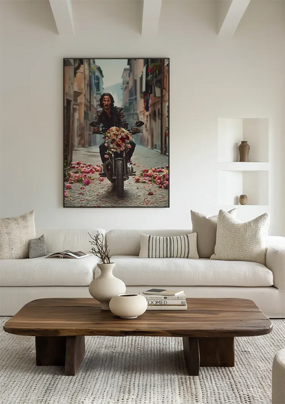 John Wick Motor Colorful Flowers Street Cinematic Portrait Painting