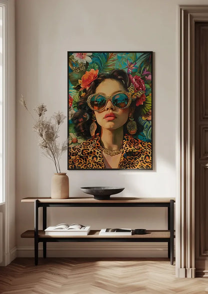 Woman Flowers Headdress Tropical Background Colorful Portrait Painting