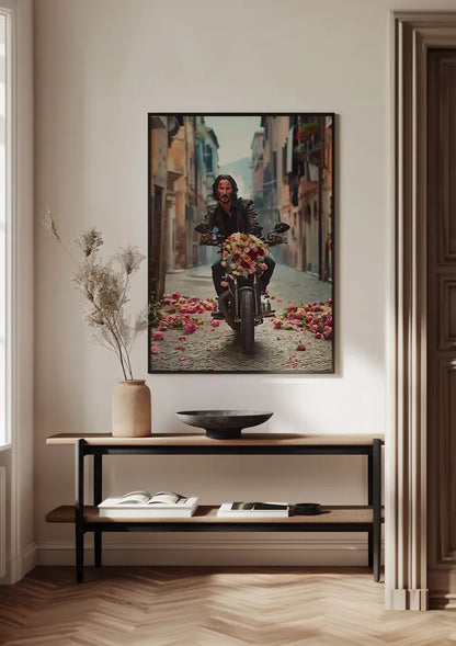 John Wick Motor Colorful Flowers Street Cinematic Portrait Painting